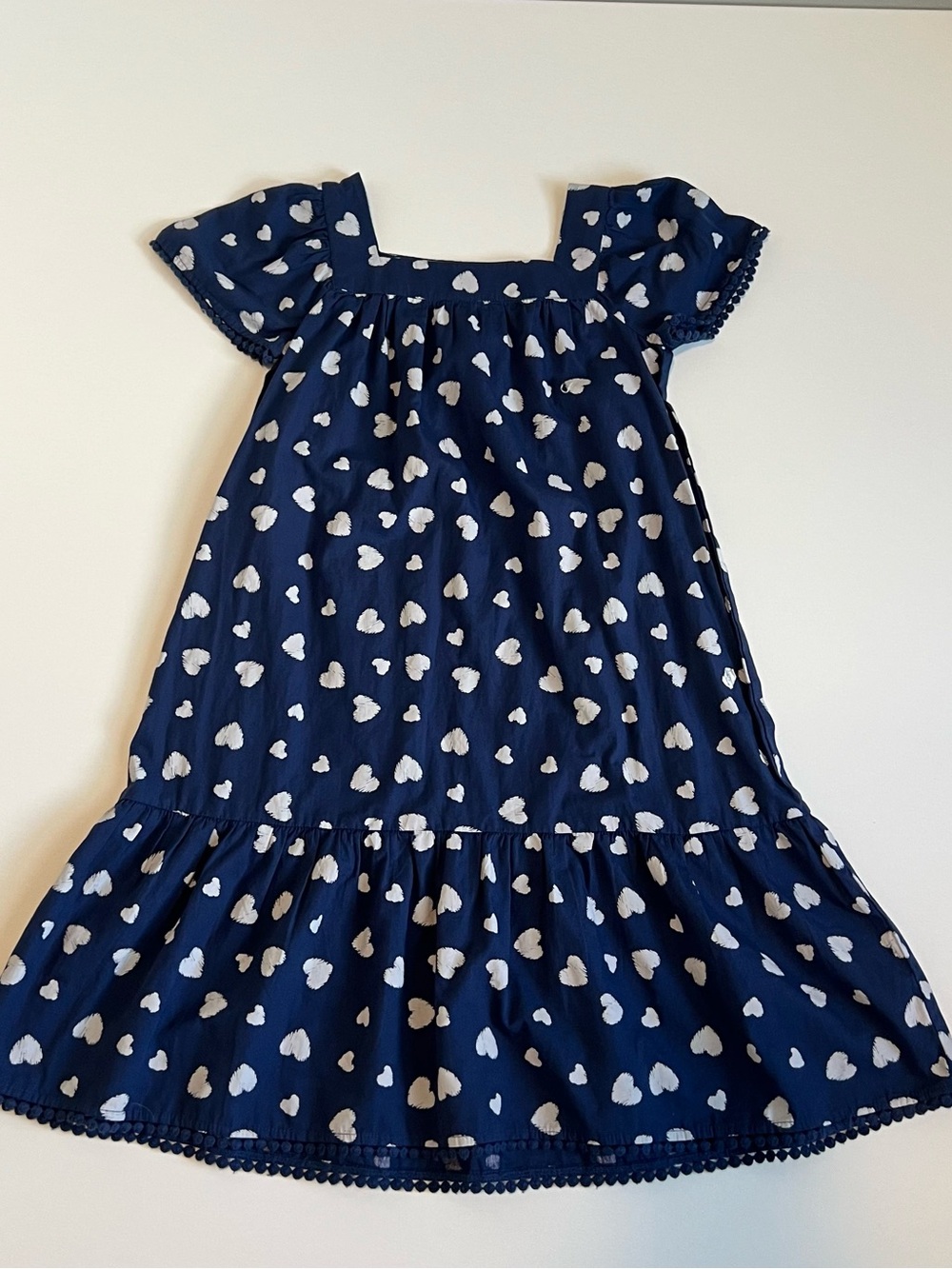 Girls Navy Heart-Print Square Neck Dress